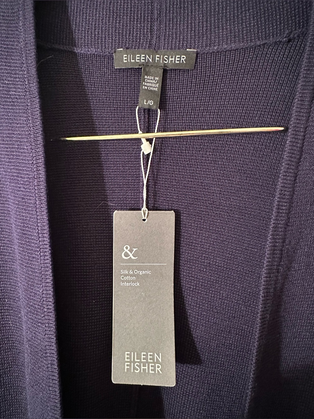 EILEEN FISHER Lrg Old Money Quiet Luxury Blue Oval Jacket Silk Organic Cotton - Picture 3 of 16